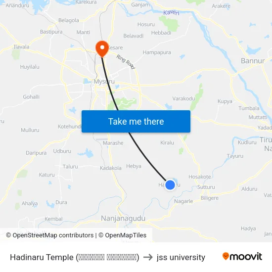 Hadinaru Temple (ಹದಿನಾರು ದೇವಸ್ಥಾನ) to jss university map