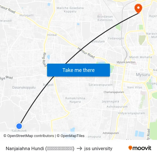 Nanjaiahna Hundi (ನಂಜಯ್ಯನಹುಂಡಿ) to jss university map