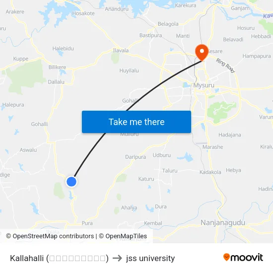 Kallahalli (ಕಲ್ಲಹಳ್ಳಿ) to jss university map