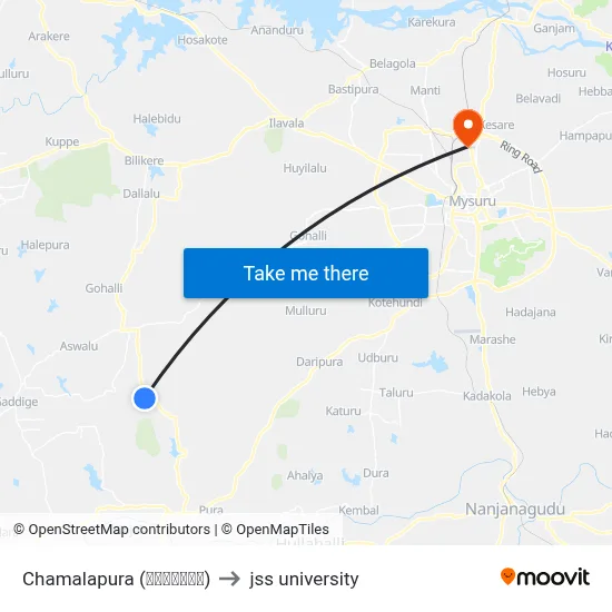 Chamalapura (ಚಮಲಾಪುರ) to jss university map