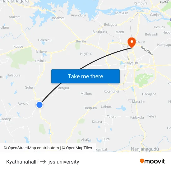 Kyathanahalli to jss university map