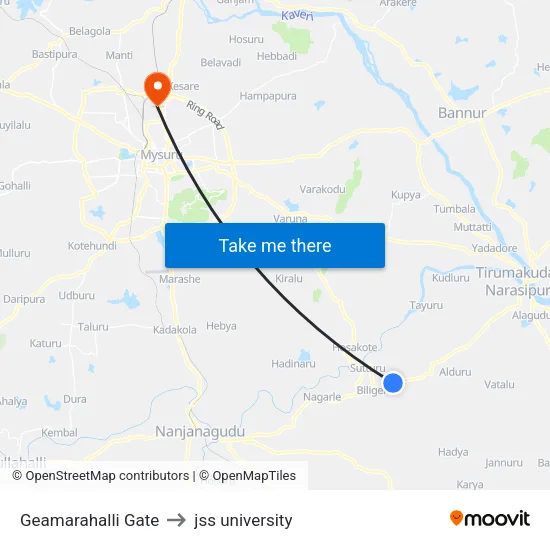 Geamarahalli Gate to jss university map