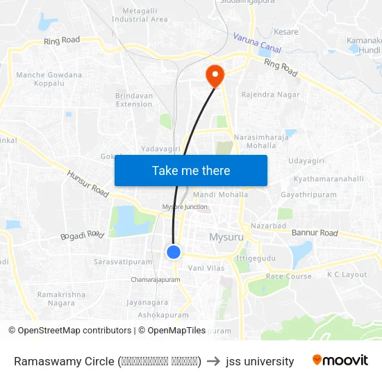 Ramaswamy Circle (ರಾಮಸ್ವಾಮಿ ವೃತ್ತ) to jss university map