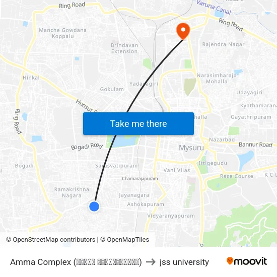 Amma Complex (ಅಮ್ಮಾ ಕಾಂಪ್ಲೆಕ್ಸ್) to jss university map