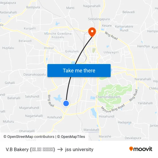 V.B Bakery (ವಿ.ಬಿ ಬೇಕರಿ) to jss university map