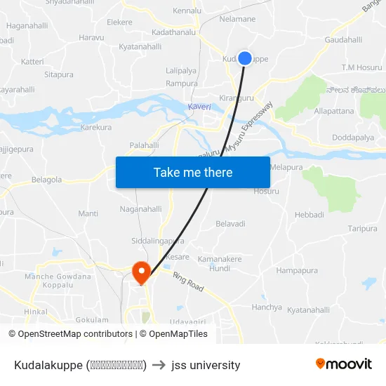 Kudalakuppe (ಕುಡಲಕುಪ್ಪೆ) to jss university map