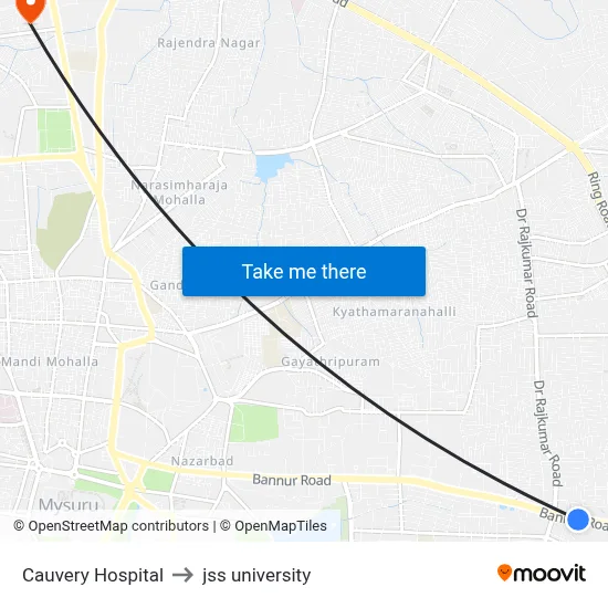 Cauvery Hospital to jss university map