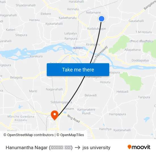 Hanumantha Nagar (ಹನುಮಂತ ನಗರ) to jss university map