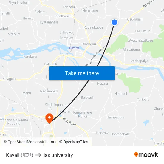 Kavali (ಕವಲಿ) to jss university map