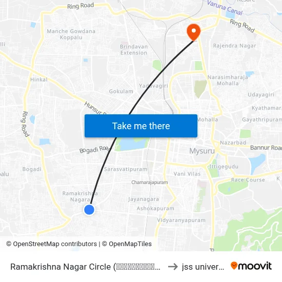 Ramakrishna Nagar Circle (ರಾಮಕೃಷ್ಣನಗರ ವೃತ್ತ) to jss university map
