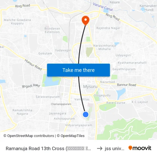 Ramanuja Road 13th Cross (ರಾಮಾನುಜಾ ರಸ್ತೆ 13ನೇ ಕ್ರಾಸ್) to jss university map