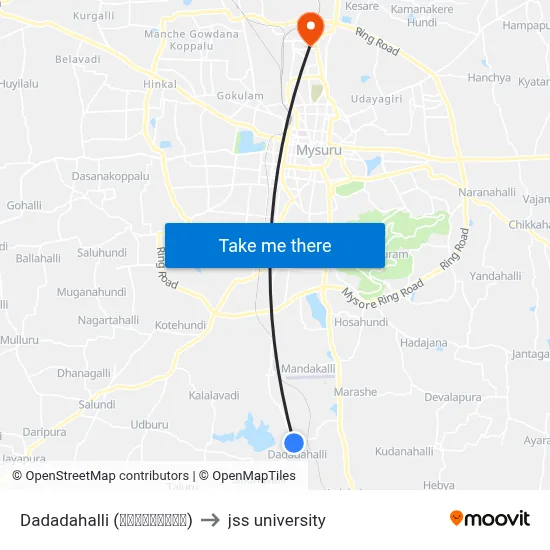 Dadadahalli (ದಾದದಹಳ್ಳಿ) to jss university map