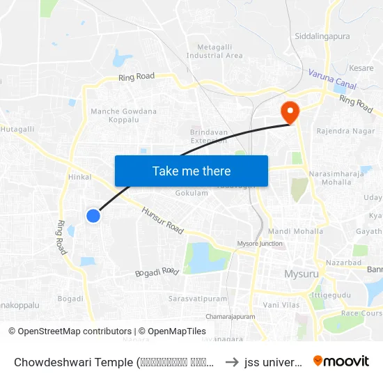 Chowdeshwari Temple (ಚೌಡೇಶ್ವರಿ ದೇವಸ್ಥಾನ) to jss university map