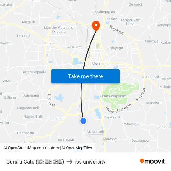 Gururu Gate (ಗುರೂರು ಗೇಟ್) to jss university map