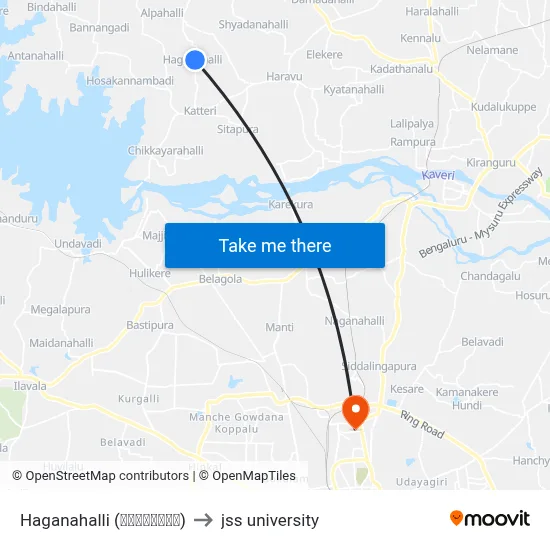 Haganahalli (ಹಗನಹಳ್ಳಿ) to jss university map