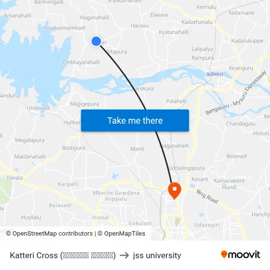 Katteri Cross (ಕಟ್ಟೇರಿ ಕ್ರಾಸ್) to jss university map