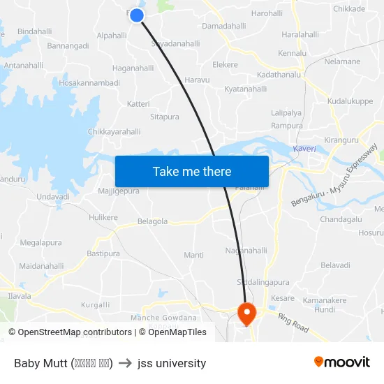 Baby Mutt (ಬೇಬಿ ಮಠ) to jss university map