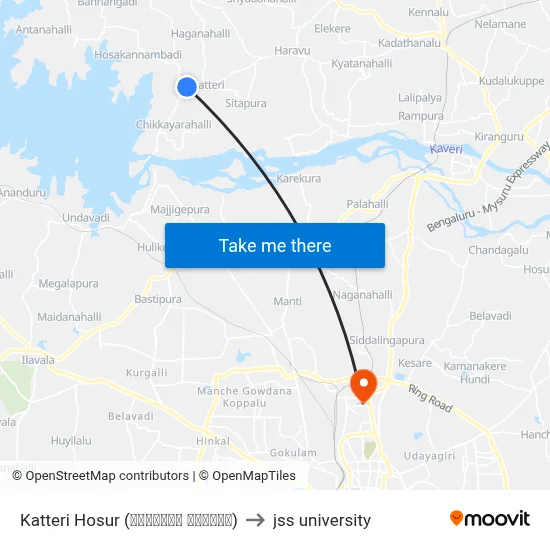 Katteri Hosur (ಕಟ್ಟೇರಿ ಹೊಸೂರು) to jss university map