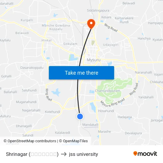 Shrinagar (ಶ್ರೀನಗರ) to jss university map