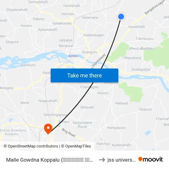 Malle Gowdna Koppalu (ಮಲ್ಲೇಗೌಡನ ಕೊಪ್ಪಲು) to jss university map
