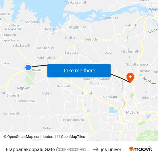 Erappanakoppalu Gate (ಈರಪ್ಪನಕೊಪ್ಪಲು ಗೇಟ್) to jss university map