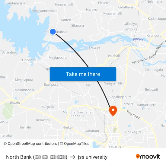 North Bank (ನಾರ್ತ್‌ ಬ್ಯಾಂಕ್) to jss university map