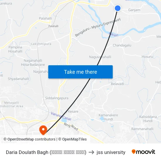 Daria Doulath Bagh (ದರಿಯಾ ದೌಲತ್‌ ಭಾಗ್) to jss university map