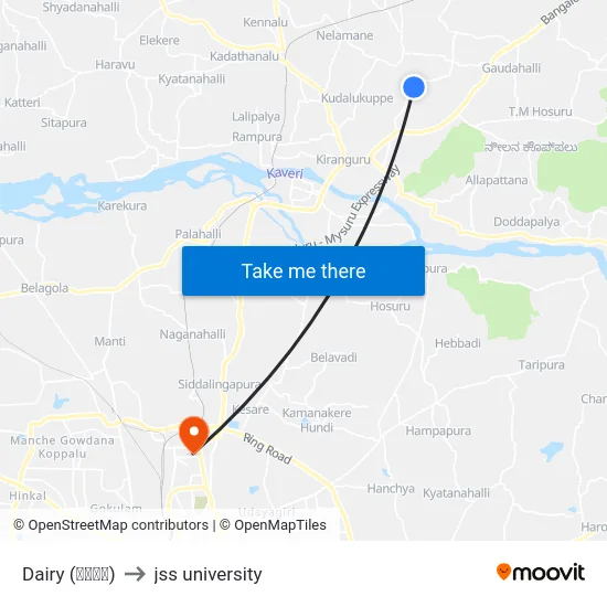 Dairy (ಡೈರಿ) to jss university map