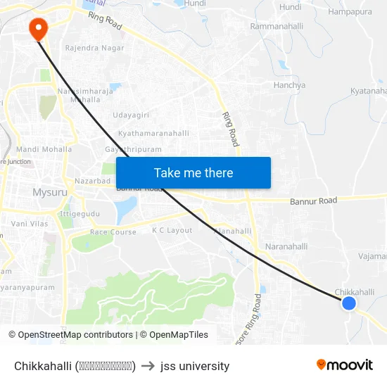 Chikkahalli (ಚಿಕ್ಕಹಳ್ಳಿ) to jss university map