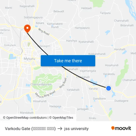 Varkodu Gate (ವರ್ಕೋಡು ಗೇಟ್) to jss university map