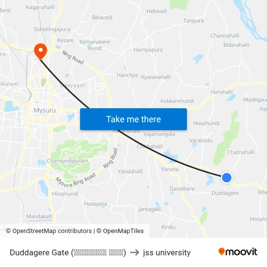 Duddagere Gate (ದುಡ್ಡಗೆರೆ ಗೇಟ್) to jss university map