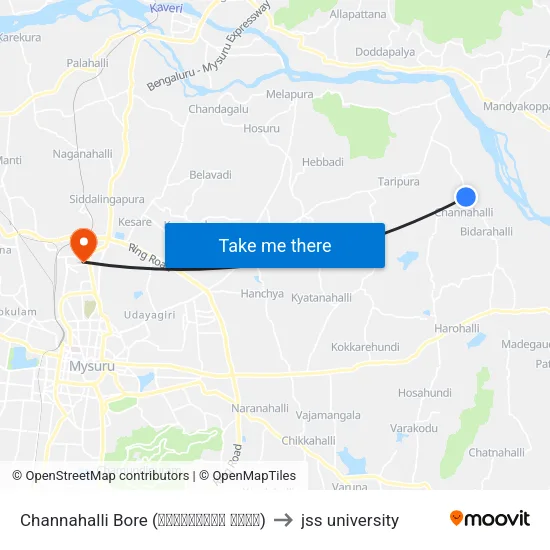 Channahalli Bore (ಚನ್ನಹಳ್ಳಿ ಬೋರ್) to jss university map