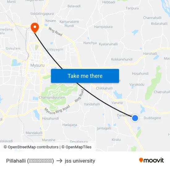 Pillahalli (ಪಿಲ್ಲಹಳ್ಳಿ) to jss university map