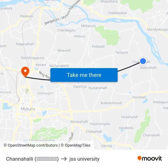 Channahalli (ಚನ್ನಹಳ್ಳಿ) to jss university map