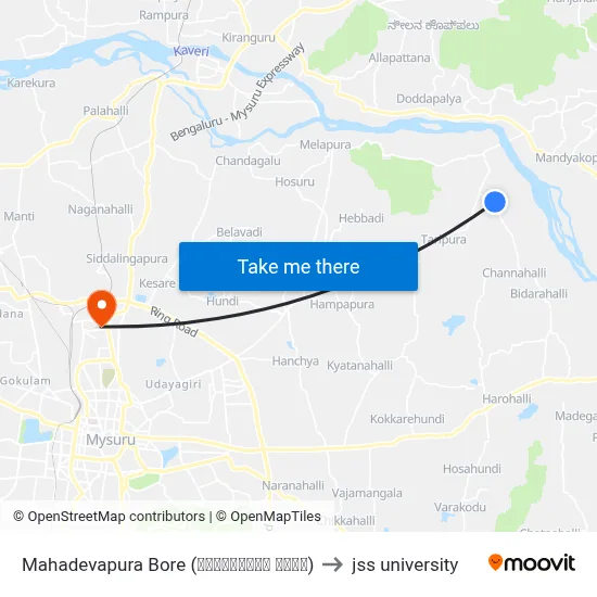 Mahadevapura Bore (ಮಹಾದೇವಪುರ ಬೋರ್) to jss university map
