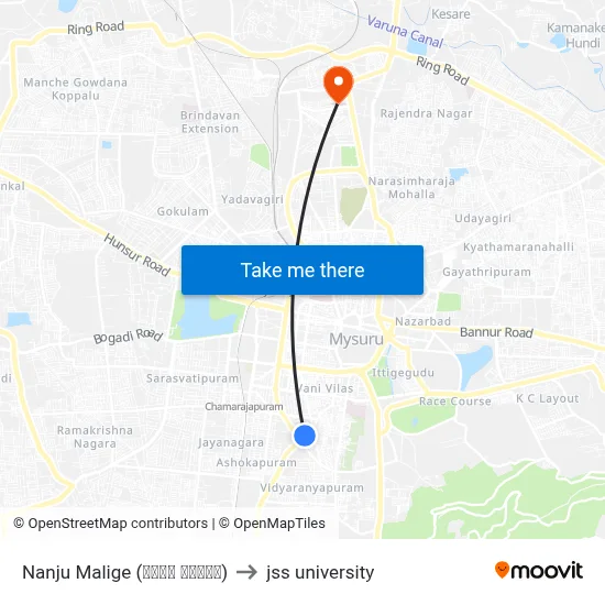Nanju Malige (ನಂಜು ಮಳಿಗೆ) to jss university map