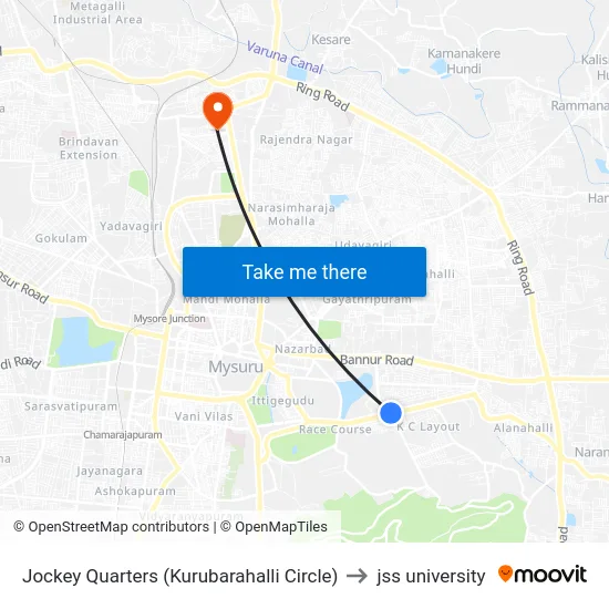 Jockey Quarters (Kurubarahalli Circle) to jss university map