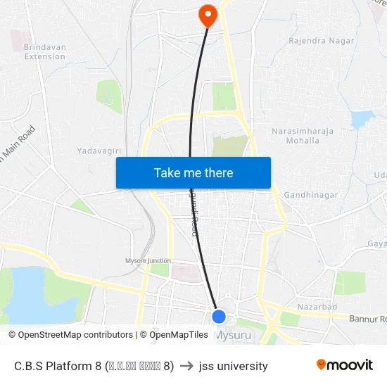 C.B.S Platform 8 (ನ.ಬ.ನಿ ಅಂಕಣ 8) to jss university map