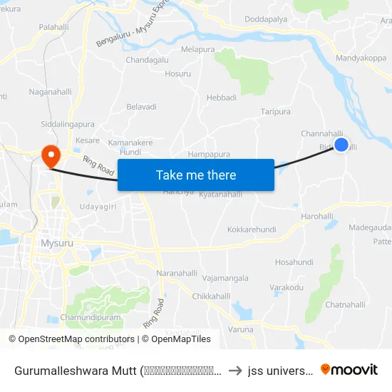 Gurumalleshwara Mutt (ಗುರುಮಲ್ಲೇಶ್ವರ ಮಠ) to jss university map