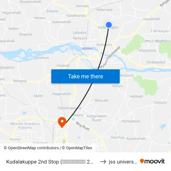 Kudalakuppe 2nd Stop (ಕೂಡಲಕುಪ್ಪೆ 2ನೇ ನಿ.) to jss university map