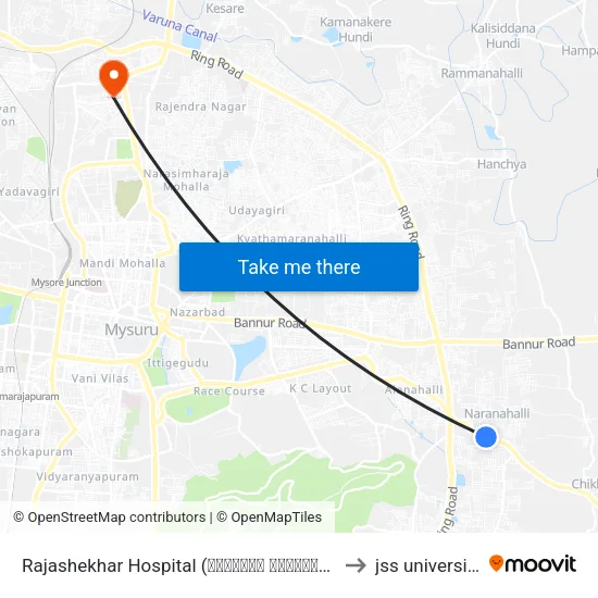 Rajashekhar Hospital (ರಾಜಶೇಖರ ಆಸ್ಪತ್ರೆ) to jss university map