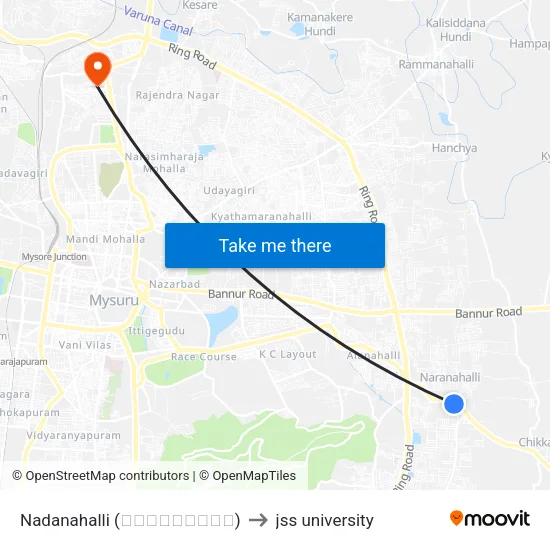 Nadanahalli (ನಾದನಹಳ್ಳಿ) to jss university map