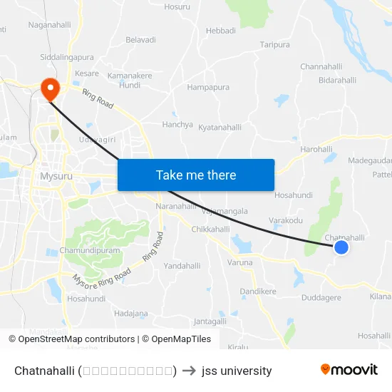 Chatnahalli (ಚಾಟ್ನಹಳ್ಳಿ) to jss university map