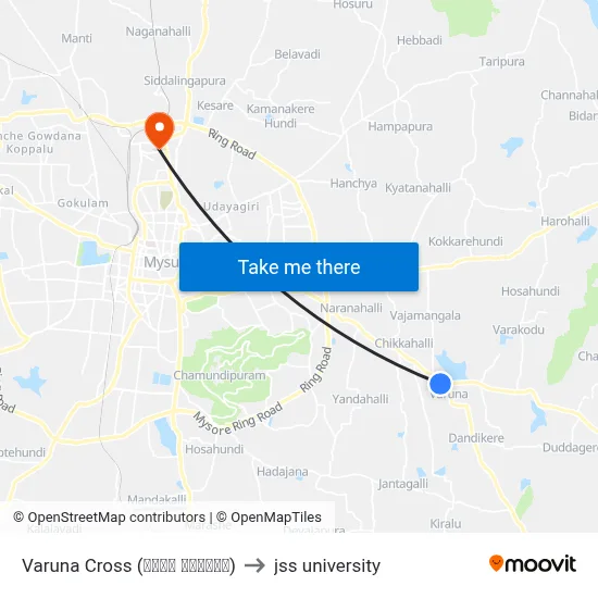 Varuna Cross (ವರುಣ ಕ್ರಾಸ್) to jss university map