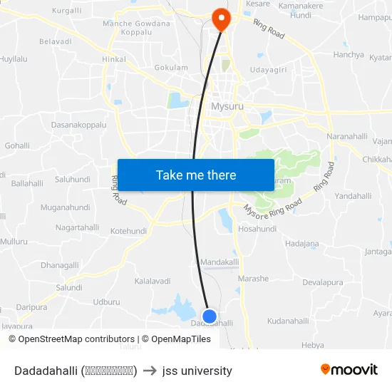 Dadadahalli (ದಾದದಹಳ್ಳಿ) to jss university map