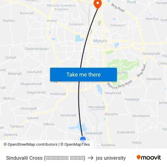 Sinduvalli Cross (ಸಿಂದುವಳ್ಳಿ ಕ್ರಾಸ್) to jss university map