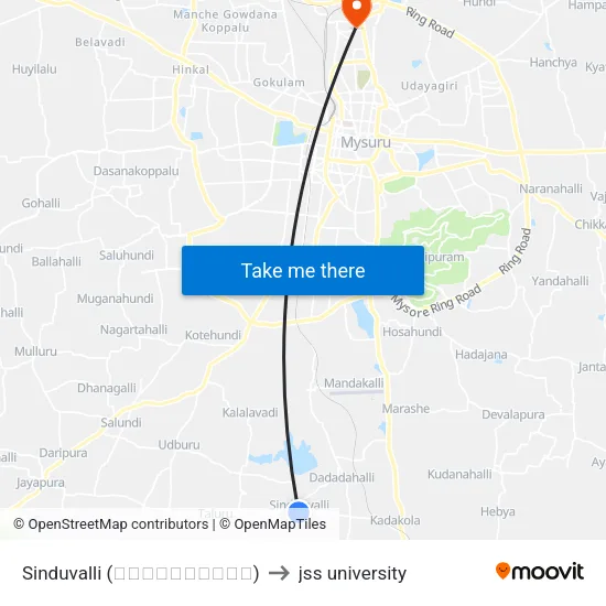 Sinduvalli (ಸಿಂದುವಳ್ಳಿ) to jss university map