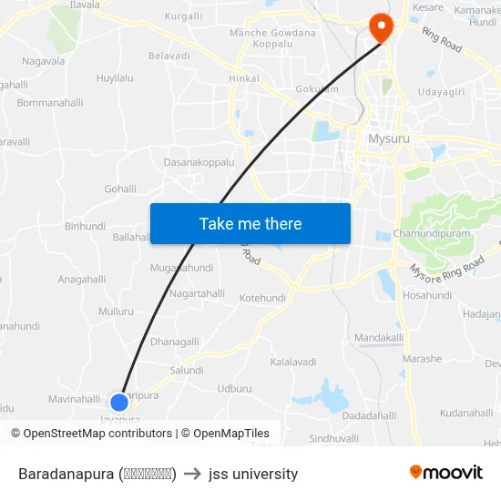 Baradanapura (ಬರದನಪುರ) to jss university map