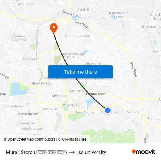 Murali Store (ಮುರಳಿ ಸ್ಟೋರ‍್ಸ್) to jss university map