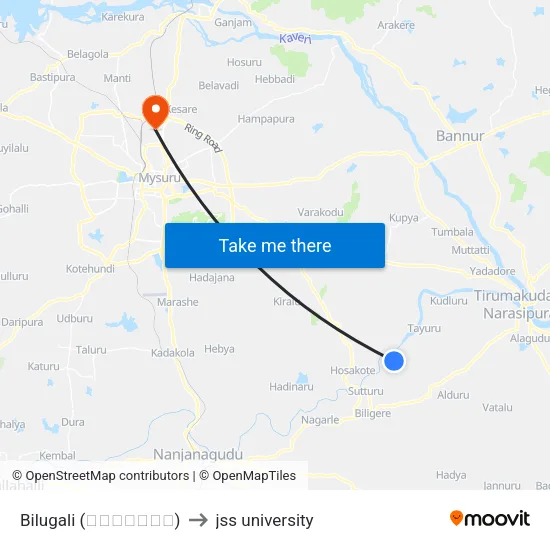 Bilugali (ಬಿಳುಗಳಿ) to jss university map